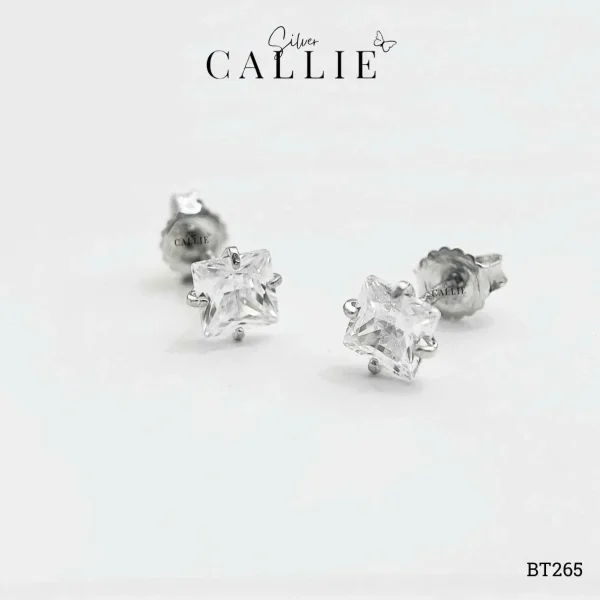 BT265 - Bông tai bạc Callie Silver đá vuông 5li xi kim