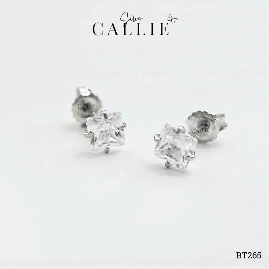 BT265 - Bông tai bạc Callie Silver đá vuông 5li xi kim