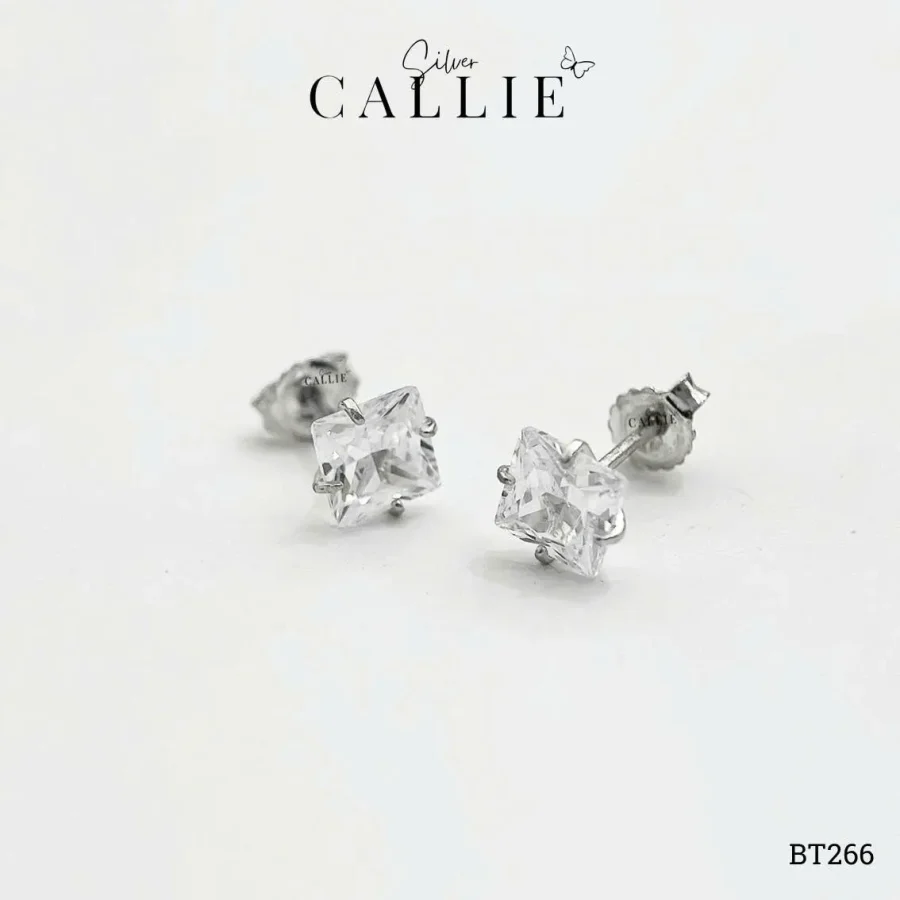BT266 - Bông tai bạc Callie Silver đá vuông 6li xi kim