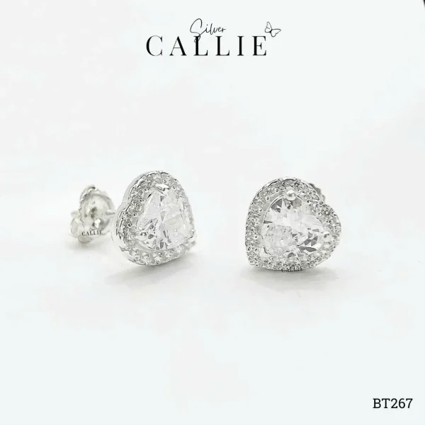BT267 - Bông tai bạc Callie Silver trái tim 6li viền đính đá