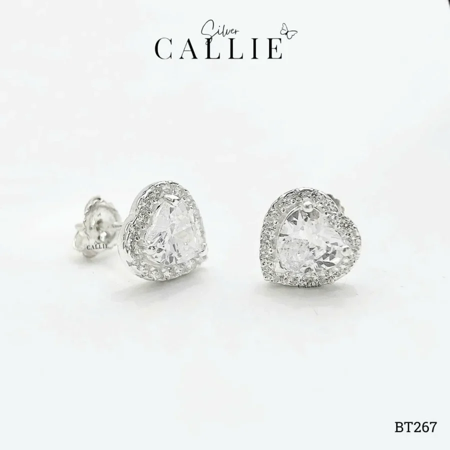 BT267 - Bông tai bạc Callie Silver trái tim 6li viền đính đá