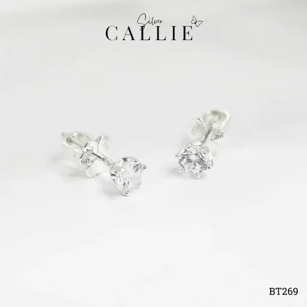 BT269 - Bông tai bạc Callie Silver 1 viên đá 4li5 6 chấu