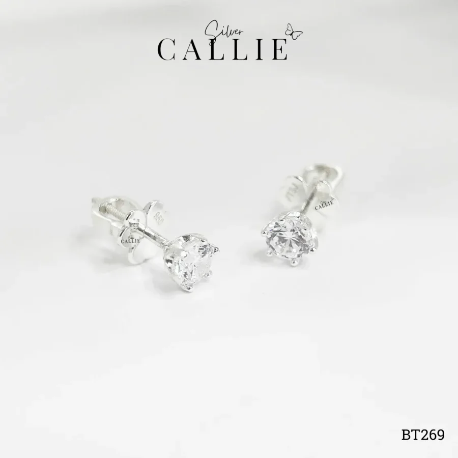 BT269 - Bông tai bạc Callie Silver 1 viên đá 4li5 6 chấu