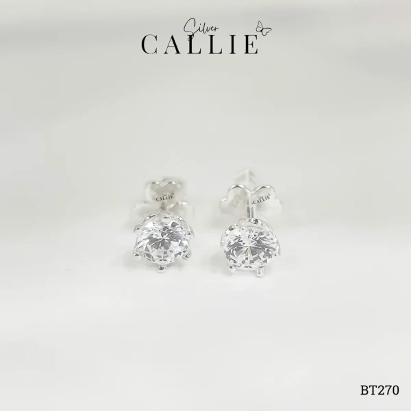 BT270 - Bông tai bạc Callie Silver 1 viên đá 5li 6 chấu