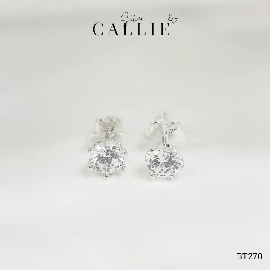 BT270 - Bông tai bạc Callie Silver 1 viên đá 5li 6 chấu