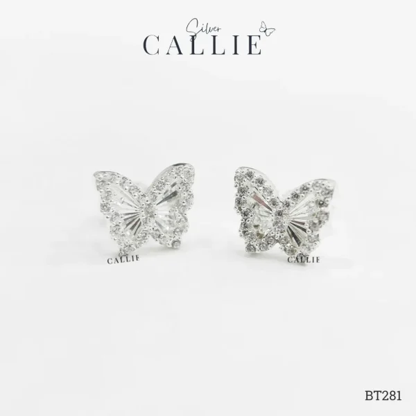 BT281 - Bông tai bạc Callie Silver Bướm Móc Máy Viền Đính Đá