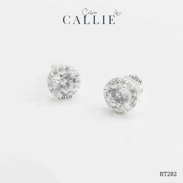 BT282 - Bông tai bạc Callie Silver 1 Viên Chủ 4 Chấu Đính Đá Xung Quanh