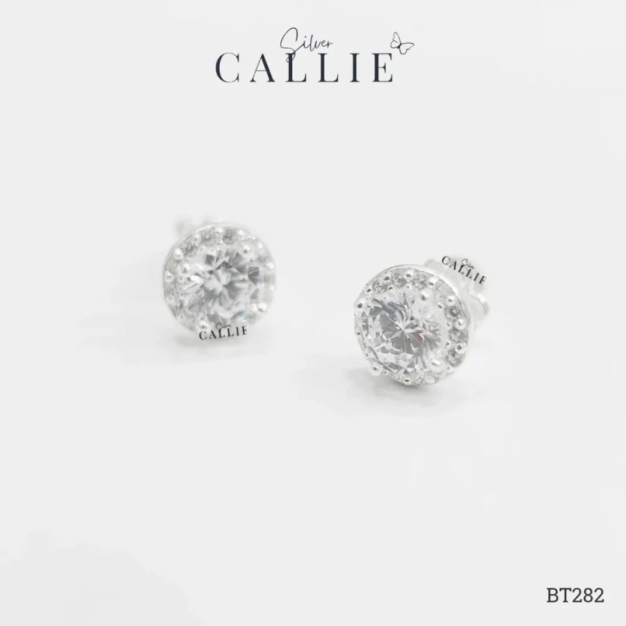 BT282 - Bông tai bạc Callie Silver 1 Viên Chủ 4 Chấu Đính Đá Xung Quanh