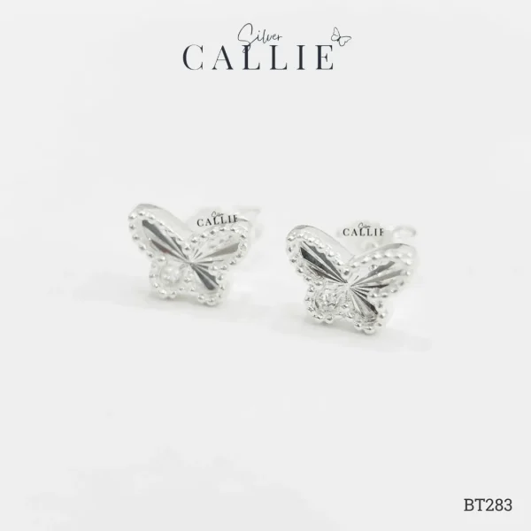 BT283 - Bông tai bạc Callie Silver Bướm Móc Máy Viền Bi