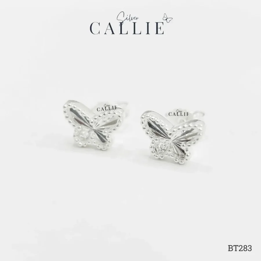 BT283 - Bông tai bạc Callie Silver Bướm Móc Máy Viền Bi