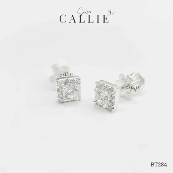 BT284 - Bông tai bạc Callie Silver 1 Viên Chủ Viền Vuông