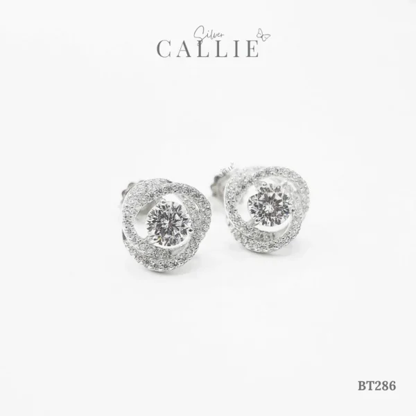 BT286 - Bông tai bạc Callie Silver xi kim hoa hồng đính đá