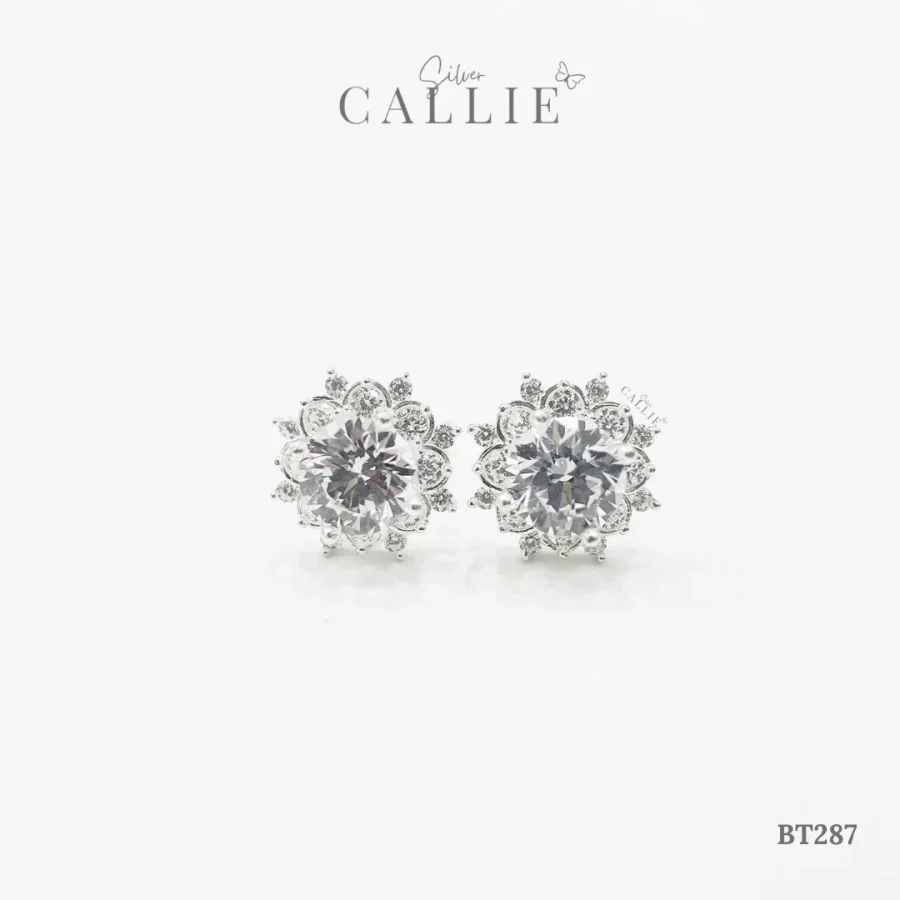 BT287 - Bông tai bạc Callie Silver hoa tuyết xi kim