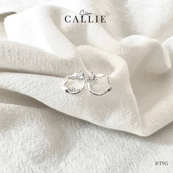 BT90 - Bông tai bạc Callie Silver vòng lá 1 viên đá