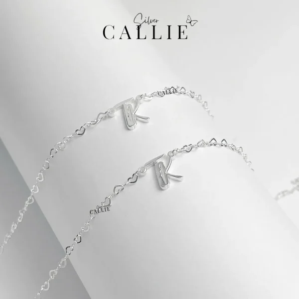 Dây chuyền bạc Callie Silver xích trơn trái tim kèm mặt tên