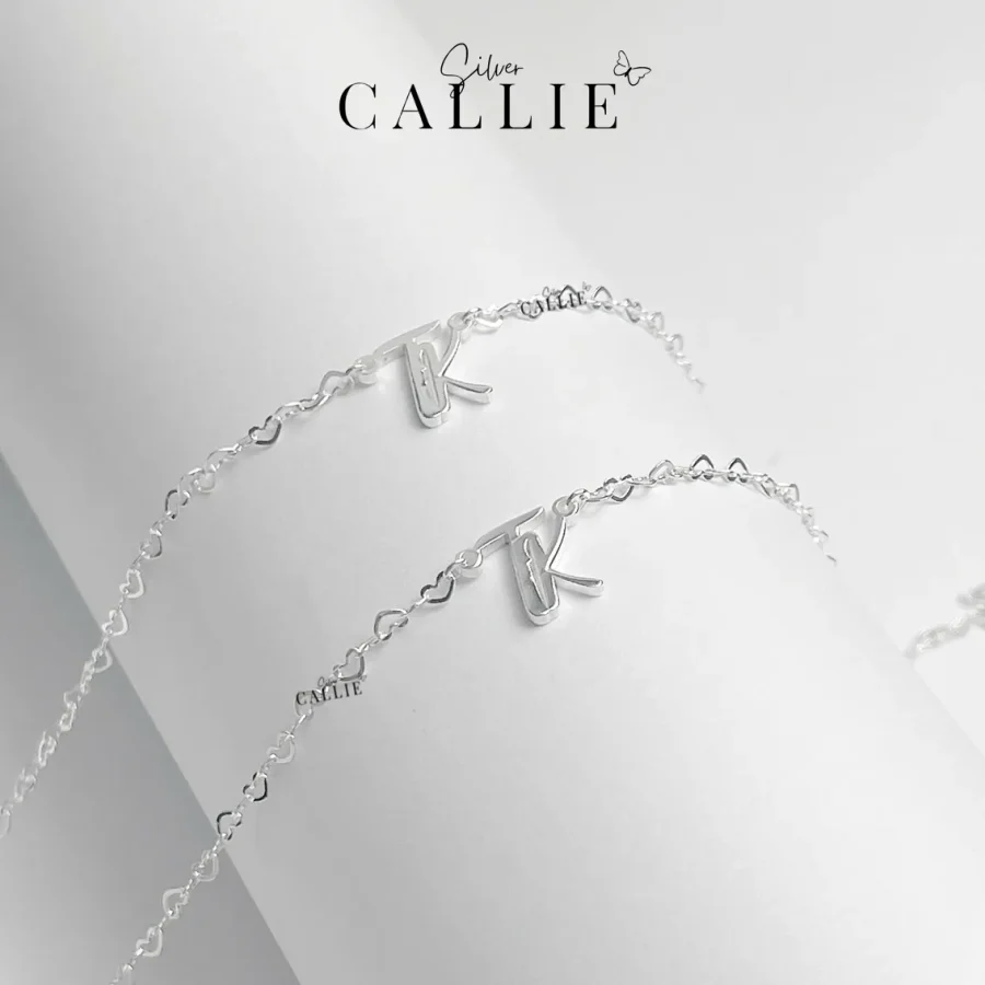 Dây chuyền bạc Callie Silver xích trơn trái tim kèm mặt tên