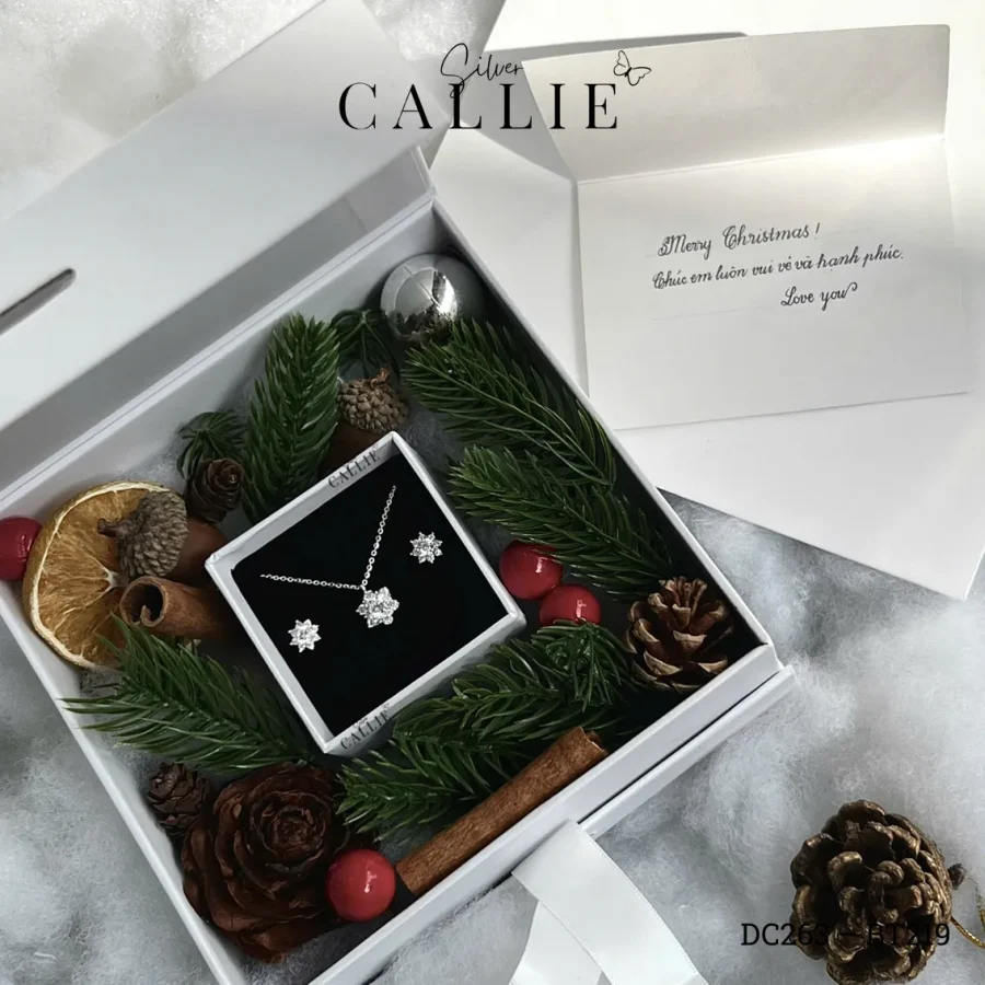 Bộ Quà Tặng Noel Trang Sức Bạc Callie Silver Hộp Giấy Nâu