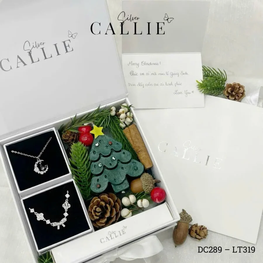 Bộ Quà Tặng Giáng Sinh Trang Sức Bạc Callie Silver Trăng Kèm Bướm Treo và Nơ