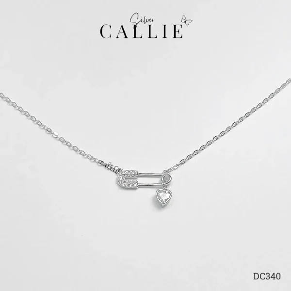 DC340 - Dây chuyền bạc Callie Silver safety pin charm trái tim
