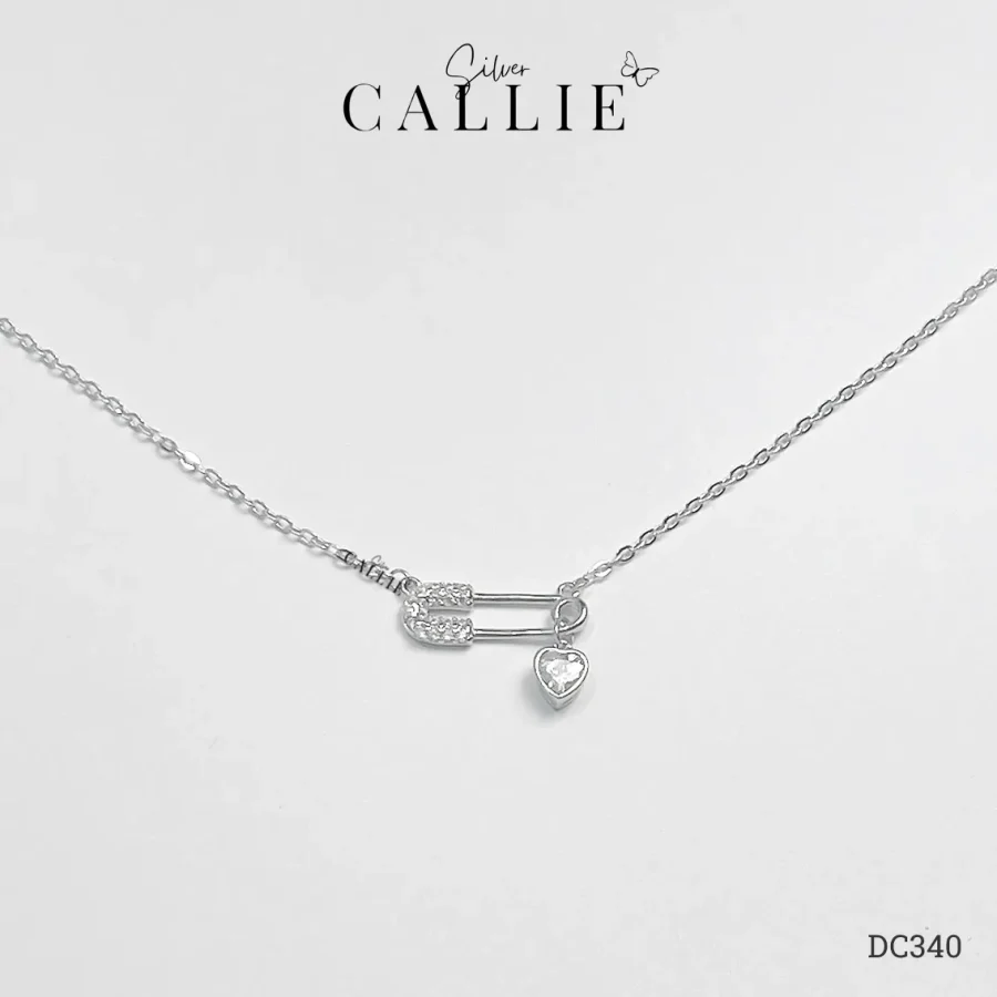 DC340 - Dây chuyền bạc Callie Silver safety pin charm trái tim