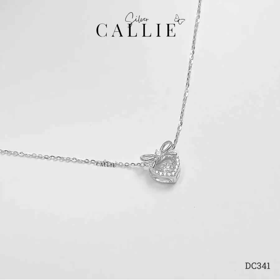 DC341 - Dây Chuyền Bạc Callie Silver Trái Tim Nơ Đính Đá