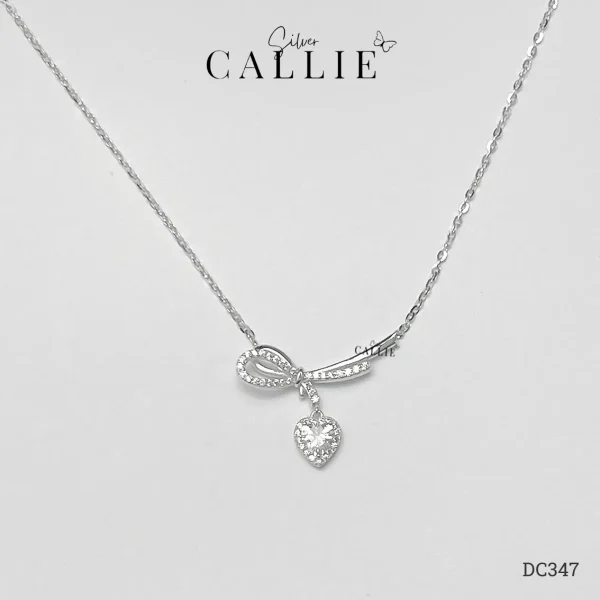 DC347 - Dây chuyền bạc Callie Silver nơ charm trái tim xi kim