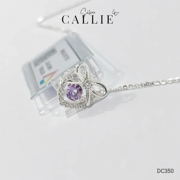 DC350 - Dây chuyền bạc Callie Silver trái tim nơ đính đá Amethyst
