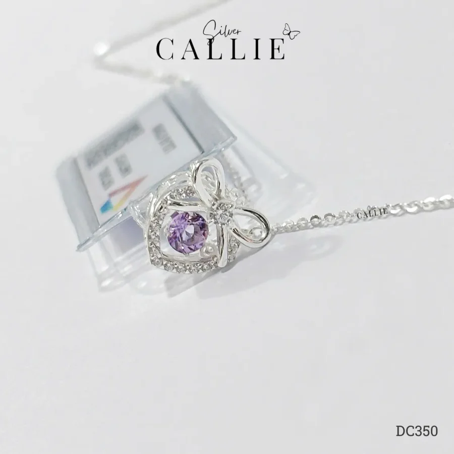 DC350 - Dây chuyền bạc Callie Silver trái tim nơ đính đá Amethyst