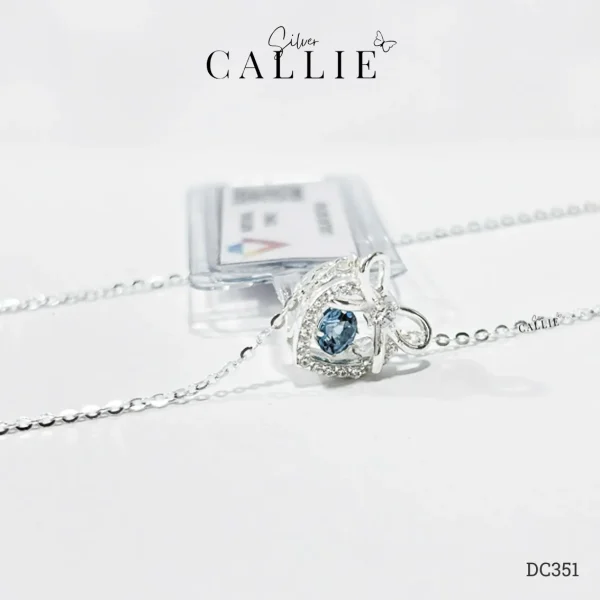 DC351 - Dây chuyền bạc Callie Silver trái tim nơ đính đá Topaz
