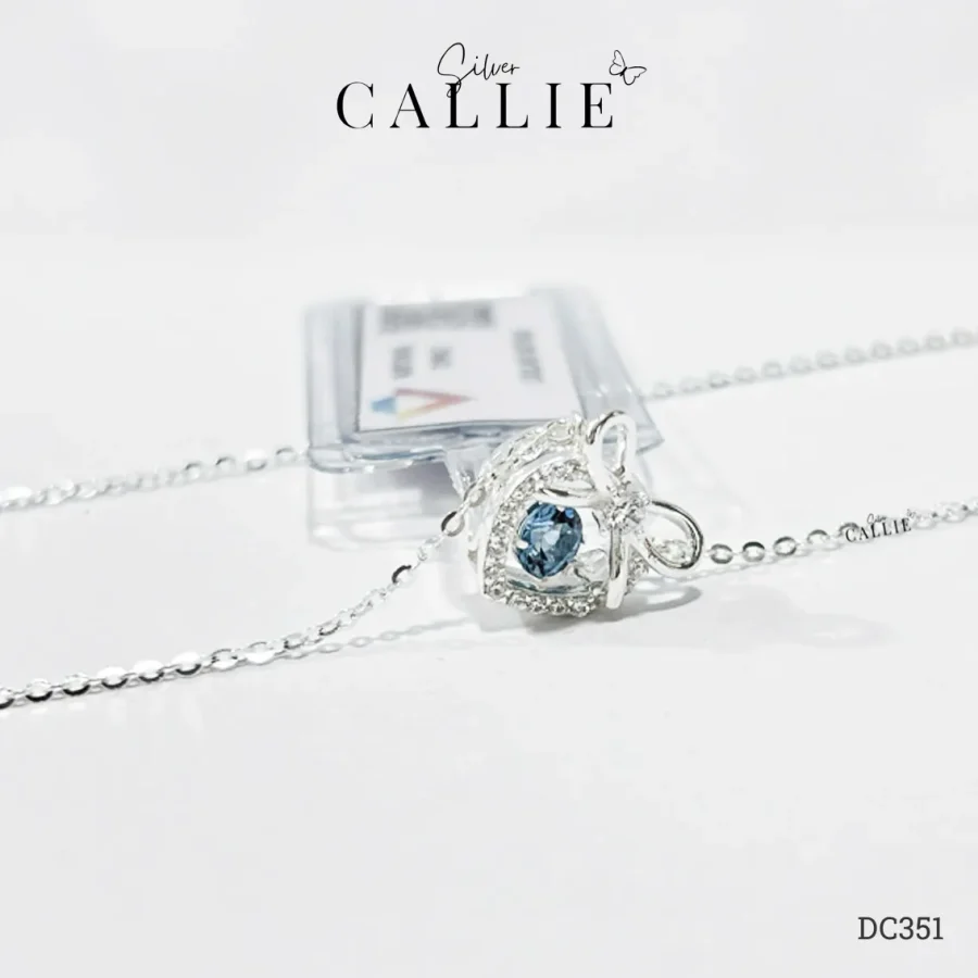 DC351 - Dây chuyền bạc Callie Silver trái tim nơ đính đá Topaz