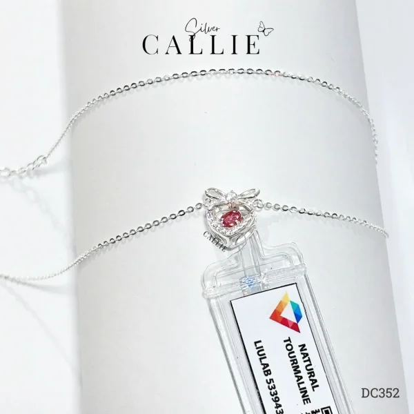 DC352 - Dây chuyền bạc Callie Silver trái tim nơ đá Tourmaline
