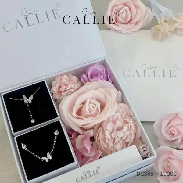 Bộ Quà Tặng Trang Sức Bạc Thiết Kế Callie Silver Bươm Bướm Đính Đá Kèm Đá Treo