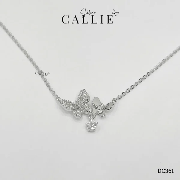 DC361 - Dây Chuyền Bạc Callie Silver Bướm Đôi Đá Treo Xi Kim
