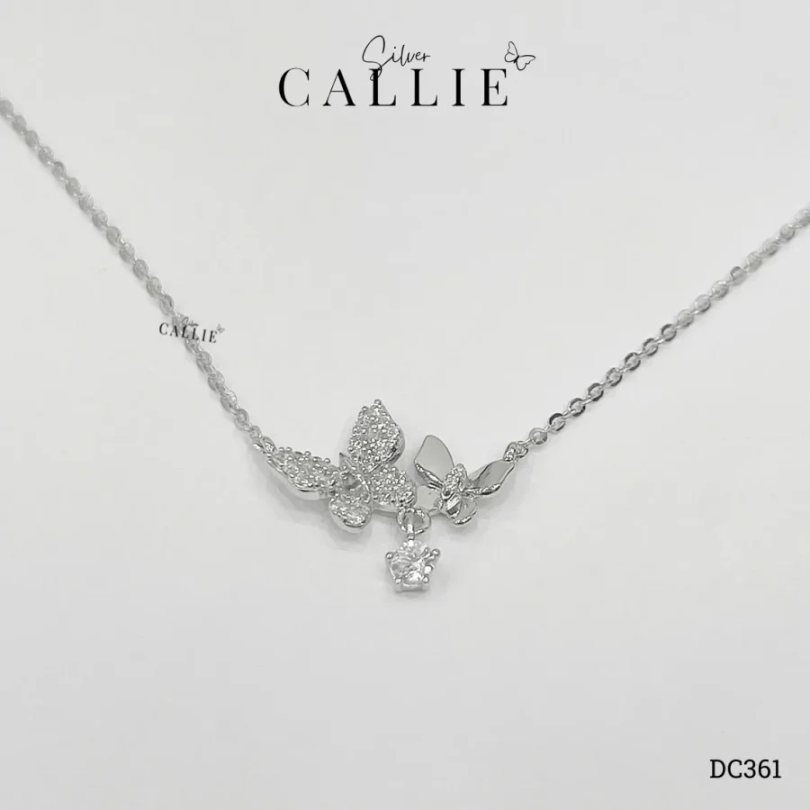 DC361 - Dây Chuyền Bạc Callie Silver Bướm Đôi Đá Treo Xi Kim