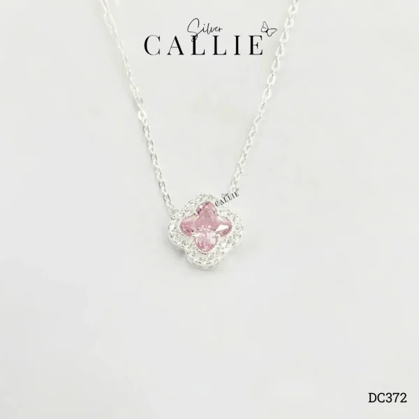 DC372 - Dây chuyền bạc Callie Silver mặt cỏ 4 lá đá hồng viền đính đá
