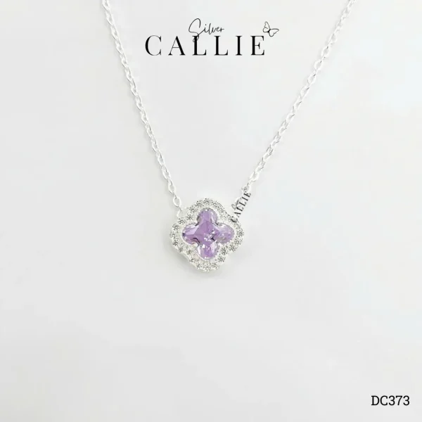 DC373 - Dây chuyền bạc Callie Silver mặt cỏ 4 lá đá tím viền đính đá