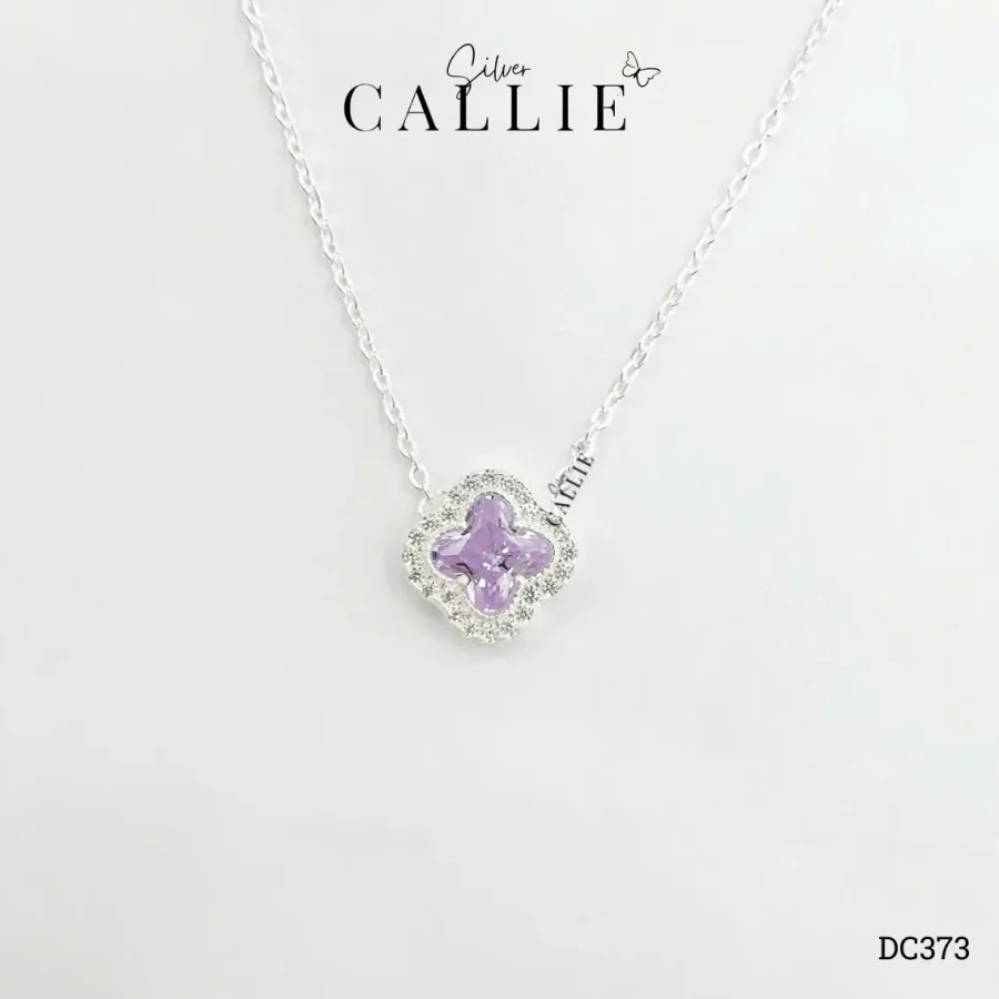 DC373 - Dây chuyền bạc Callie Silver mặt cỏ 4 lá đá tím viền đính đá