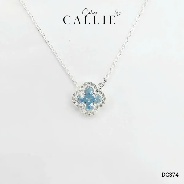 DC374 - Dây chuyền bạc Callie Silver mặt cỏ 4 lá đá xanh viền đính đá