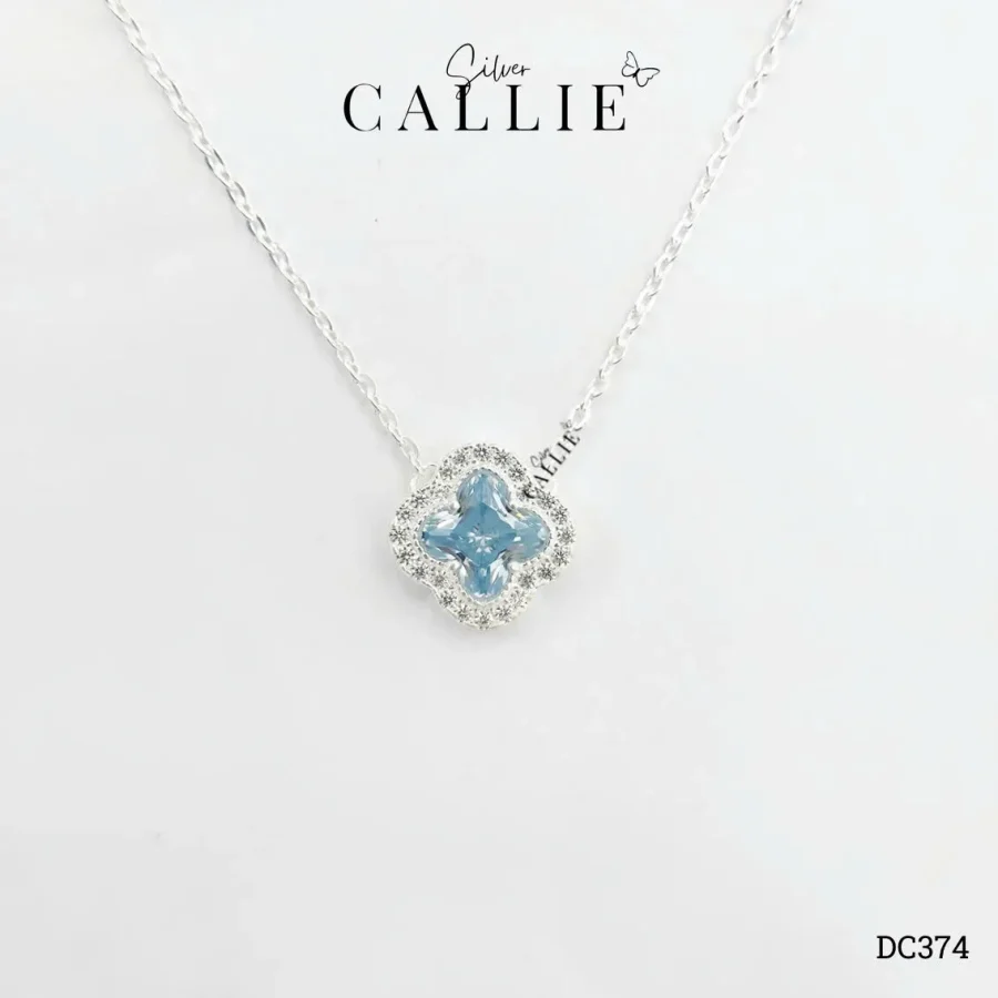 DC374 - Dây chuyền bạc Callie Silver mặt cỏ 4 lá đá xanh viền đính đá