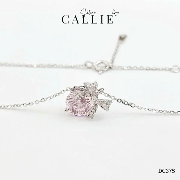 DC375 - Dây chuyền bạc Callie Silver mặt dây nơ đá hồng nhạt 8li