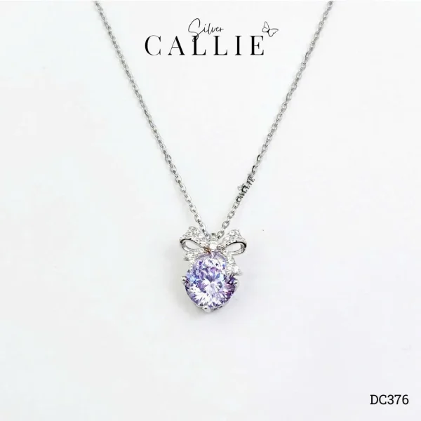 DC376 - Dây chuyền bạc Callie Silver mặt dây nơ đá tím nhạt 8li