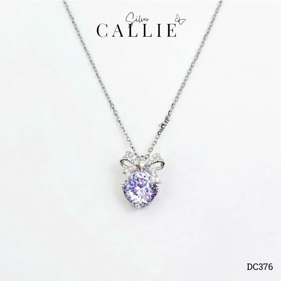DC376 - Dây chuyền bạc Callie Silver mặt dây nơ đá tím nhạt 8li