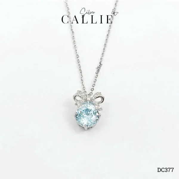 DC377 - Dây chuyền bạc Callie Silver mặt dây nơ đá xanh dương nhạt 8li