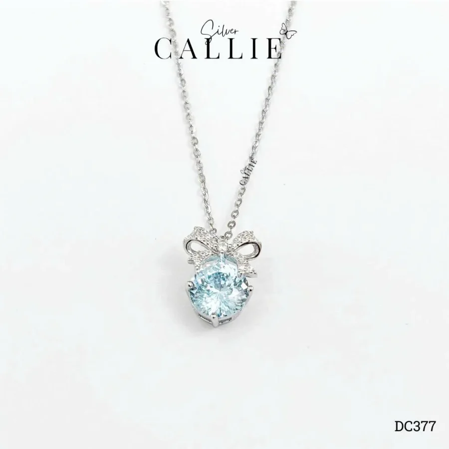 DC377 - Dây chuyền bạc Callie Silver mặt dây nơ đá xanh dương nhạt 8li