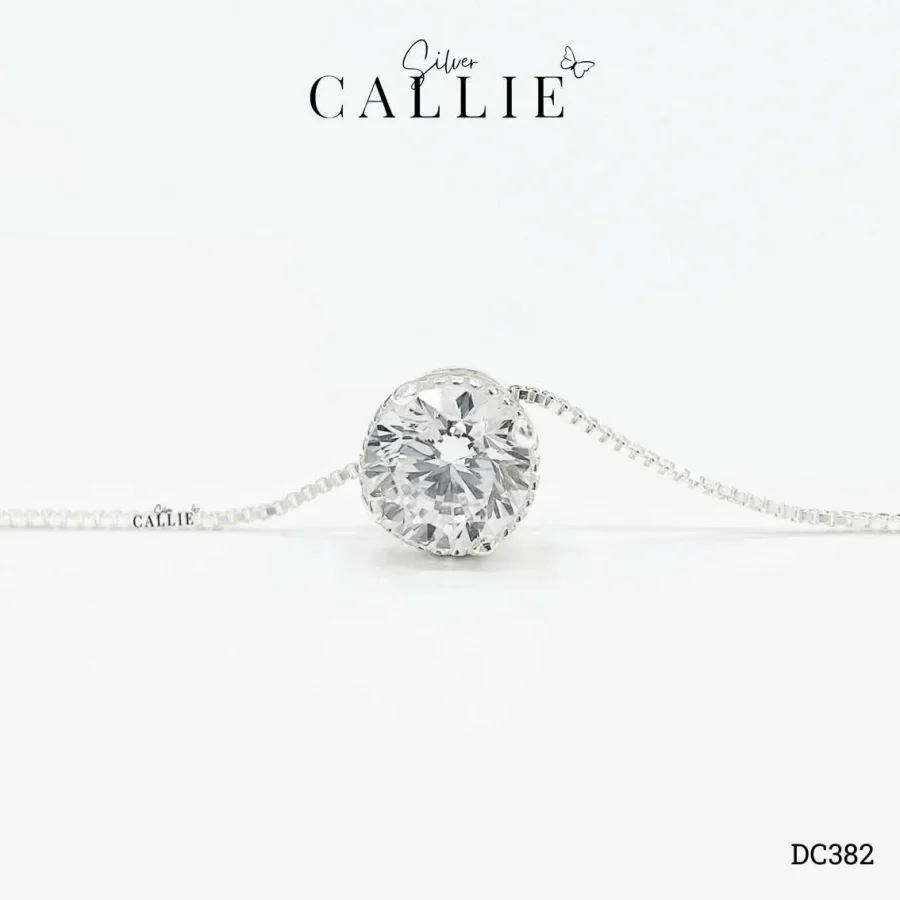 DC382 - Dây chuyền Callie Silver 1 viên chủ 6li5 chấu bao
