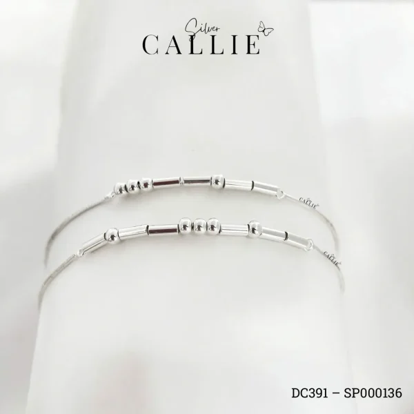 Lắc tay bạc đôi Callie Silver mã Morse dây mì trơn 8 zem
