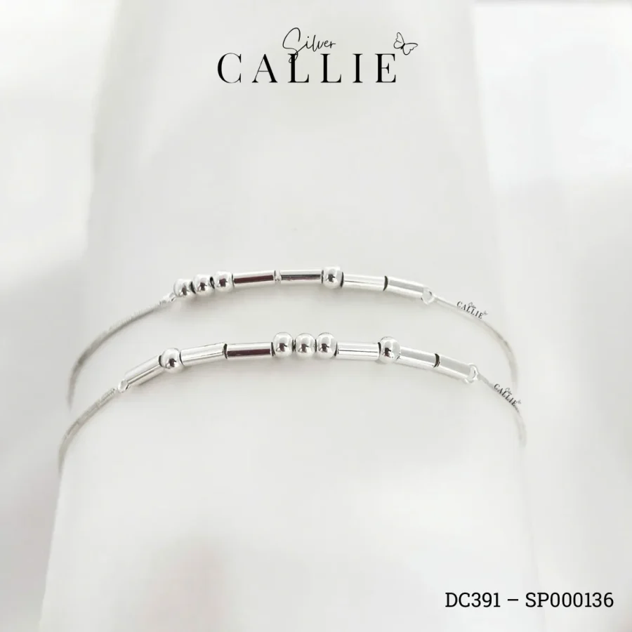 Lắc tay bạc đôi Callie Silver mã Morse dây mì trơn 8 zem