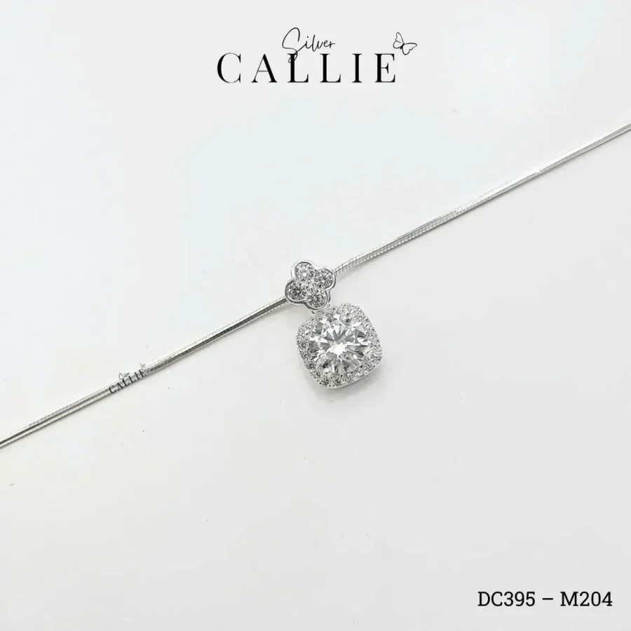 DC395 - M204: Dây chuyền bạc Callie Silver đá vuông khoen cỏ 4 lá