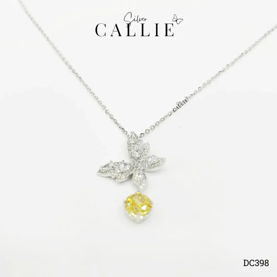 DC398 - Dây chuyền bạc Callie Silver bướm đá treo đá vàng xi kim