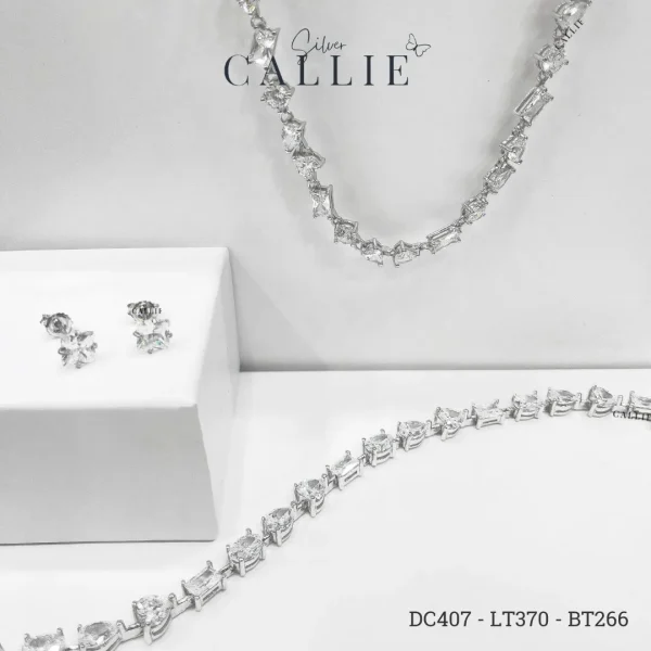 DC407 - LT370 - BT266: Bộ Trang Sức Bạc Callie Silver Cô Dâu MixCut